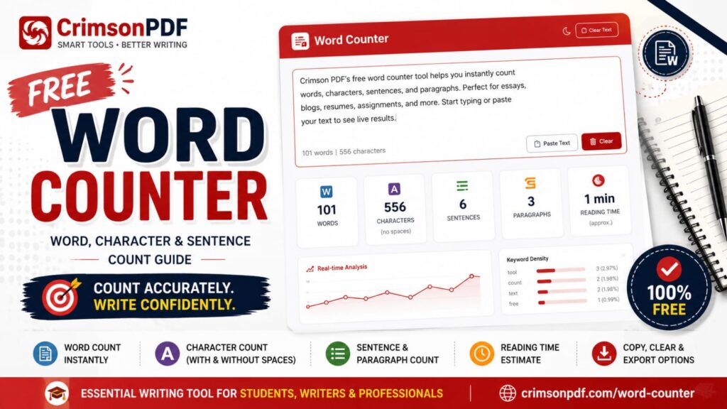 Screenshot of a free word counter showing live word and character counts