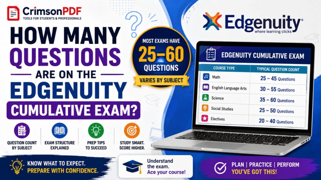 Edgenuity cumulative exam question count chart by course type