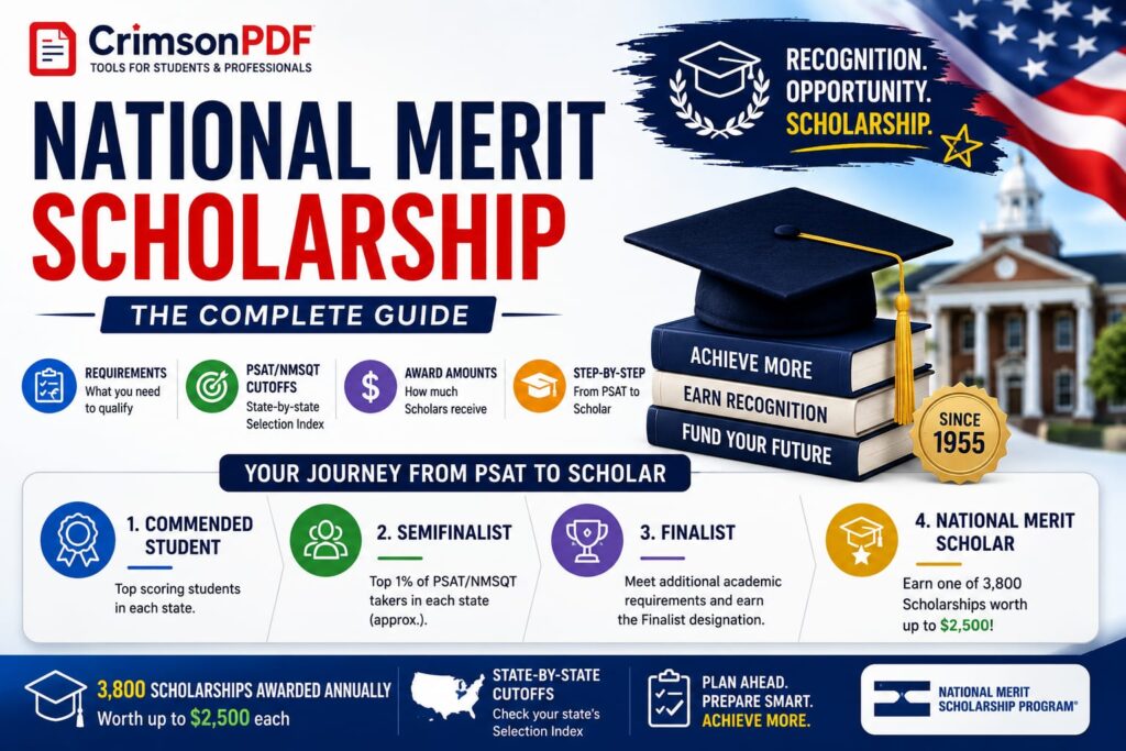 National Merit Scholarship stages chart showing Commended, Semifinalist, Finalist, and Scholar
