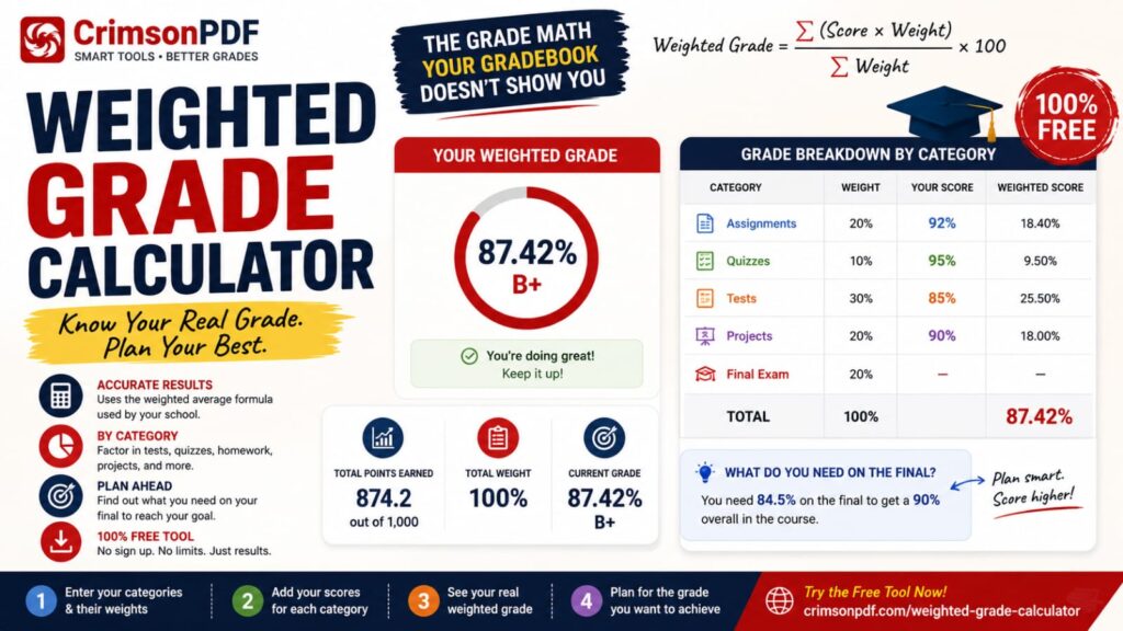 Diagram showing weighted grade calculation across assignment categories